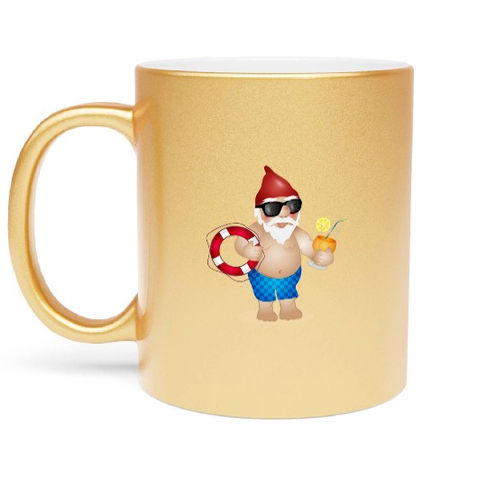 Garden gnome with swimming trunks and lifebuoy Metallic Mugs