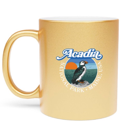 Retro Acadia National Park Vintage Maine Puffin Metallic Mugs