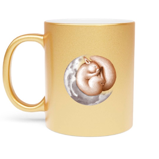 Cute sleeping squirrel on the moon. Metallic Mugs