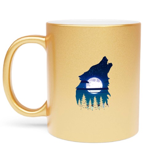 Howling wolf full moon forest howling wild Metallic Mugs