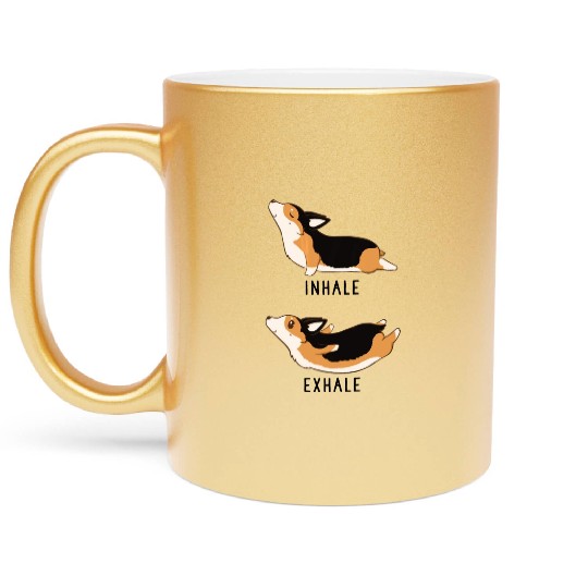 Womens Inhale Exhale Yoga Tri Color Corgi Metallic Mugs