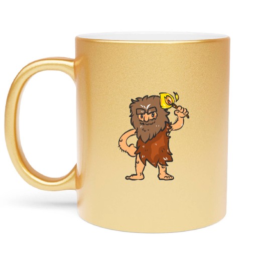 Caveman with Torch Metallic Mugs