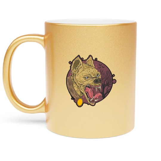 wild hyena angry face head Metallic Mugs