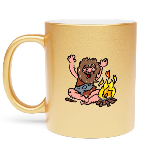 Caveman with Fire Metallic Mugs