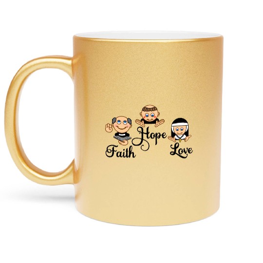 Faith Hope Love with nun, pastor and monk Metallic Mugs