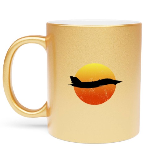 F-14 Tomcat Silhouette Retro Sunset Military F14 Metallic Mugs