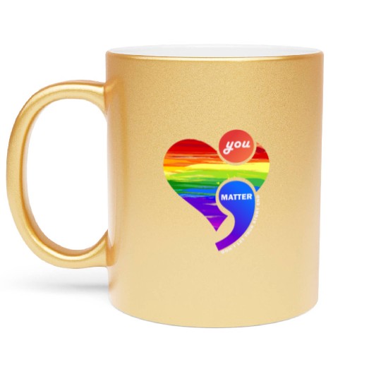 Rainbow Heart Semicolon You Matter Metallic Mugs