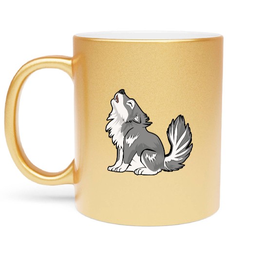 Cute Baby Howling Wolf Cub Gifts Animals Lover Metallic Mugs