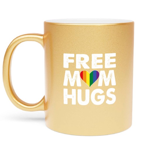Free Mom Hugs Pride LGBTQ Rainbow Heart Metallic Mugs