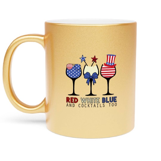 Red White Blue and Cocktails Metallic Mugs