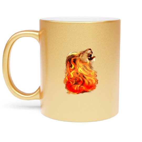 Fire Lion King Of Beasts Big Cat Animal Gift Metallic Mugs