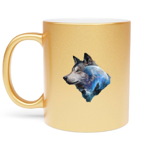 Wolf Moon Forest View Nature Metallic Mugs