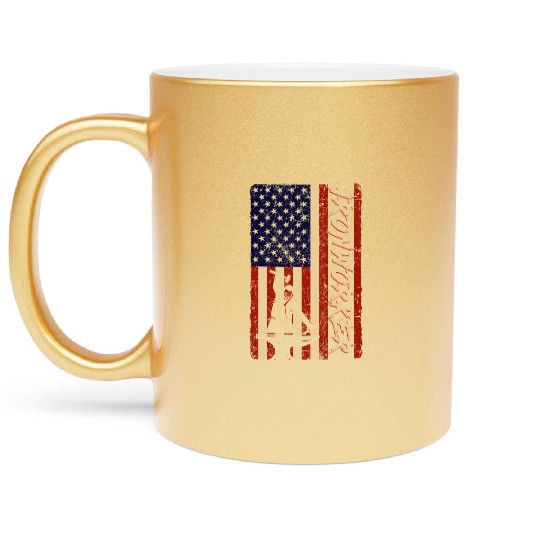 US Flag Ironworker Independence labor Day Metallic Mugs