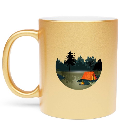 wild and romantic camping with campfire romance Metallic Mugs