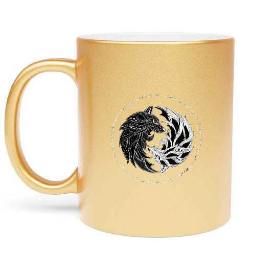 yin yang Wolves Wolf yinyang Tai Chi Qi Gong Metallic Mugs