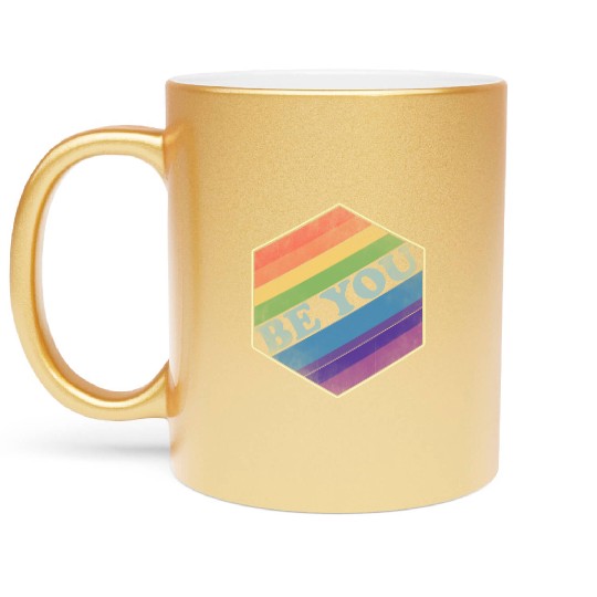 LGBTQ Be You Gay Pride Vintage Rainbow Circle Metallic Mugs
