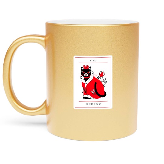 Pampered Black Cat, King of The House, Cat Owners Metallic Mugs