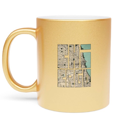 Chicago Illinois USA City Map Typography - Vintage Metallic Mugs