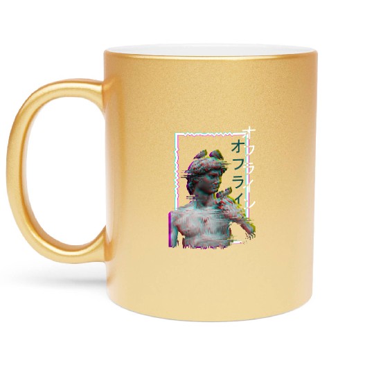 Greek Statue Ancient Vaporwave Synthwave Glitch Metallic Mugs