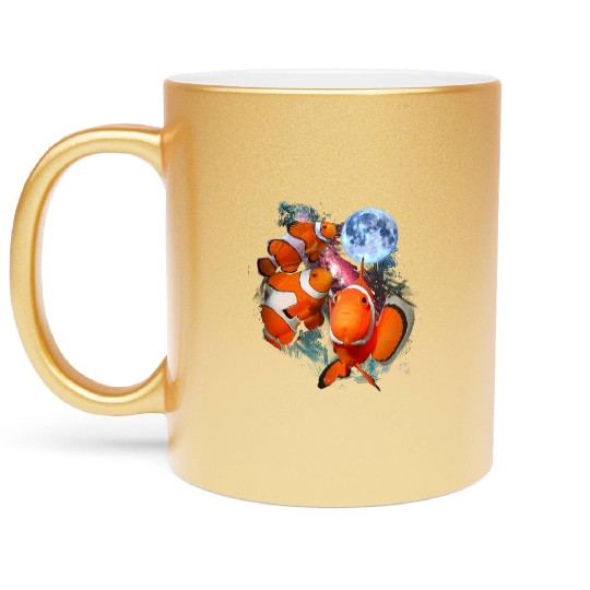 3 Moon Clown Fish Sea Anemonefish Lovers Fish Art Metallic Mugs