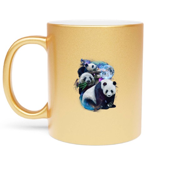 3 Moon Panda Funny Sichuan Bamboo Bear Animal Love Metallic Mugs
