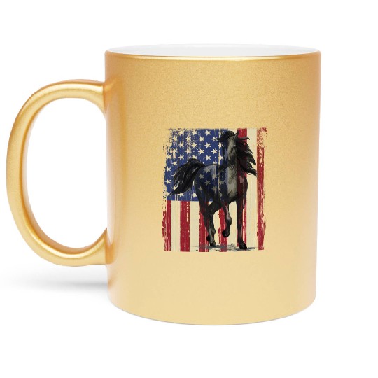 Horse American Flag Horseback Riding Horse Lover Metallic Mugs