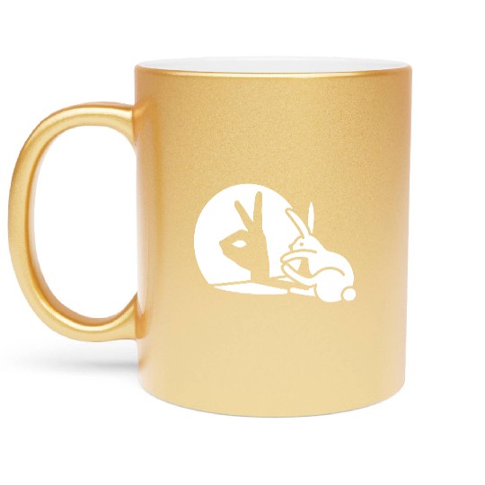 Funny Rabbit hand shadow puppet bunny hare pop art Metallic Mugs