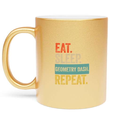 Eat sleep geometry dash repeat retro vintage Metallic Mugs