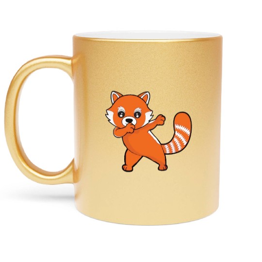 Dabbing Red Panda Cherry Blossoms Bamboo Metallic Mugs