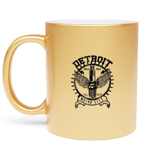 Detroit Michigan Motor City Spark Plug Wings Ride Metallic Mugs