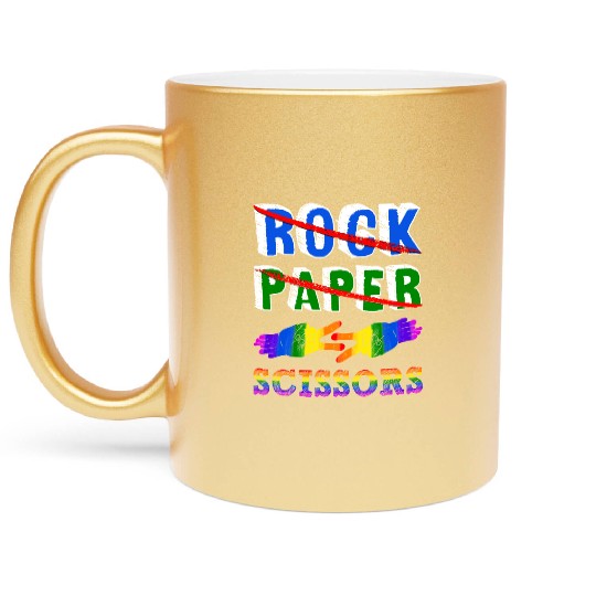 Rock Paper Scissors Lesbian Couple LGBTQ Pride Mon Metallic Mugs