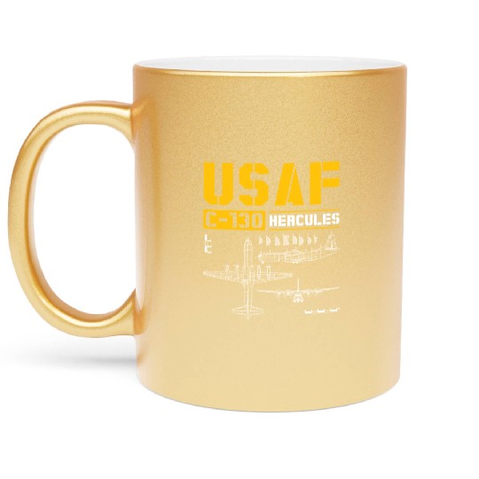 C 130 Hercules US Airborne Fighter Pilot Metallic Mugs