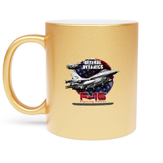F-16 Fighting Falcon General Dynamics Fighter Jet Metallic Mugs