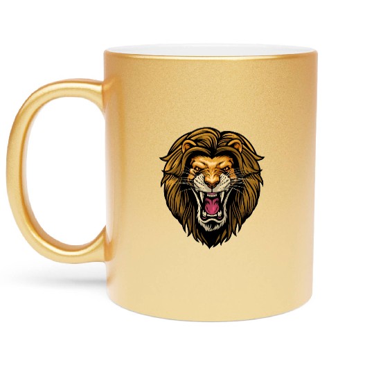angry lion head Metallic Mugs