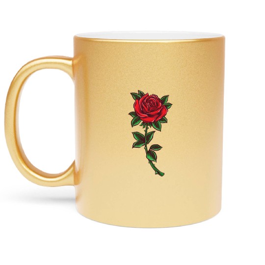 Red rose, Rose stem Metallic Mugs