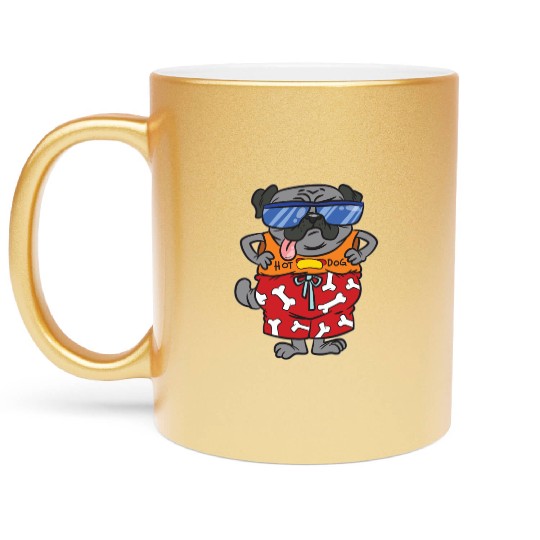 Hot Dog Pug Lover Summer Beach Metallic Mugs