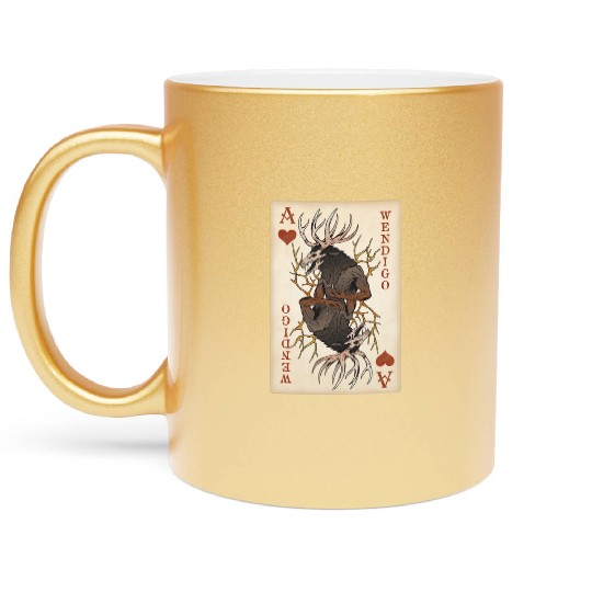 Wendigo Playing Card - Ace of Hearts Cryptid Art Metallic Mugs