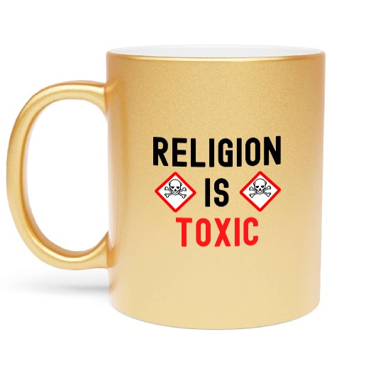RELIGION Is TOXIC Skull Crossbones toxicity symbol Metallic Mugs