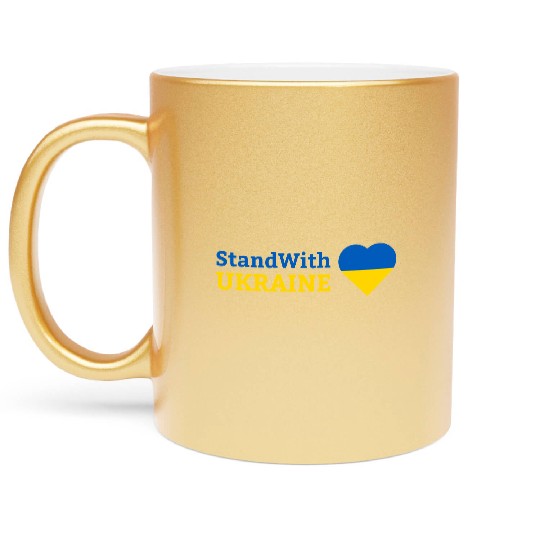 Stand with Ukraine with Heart Support & Solidarity Metallic Mugs