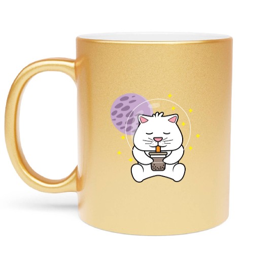 Kawaii Cat Space Pet Lover Gift Metallic Mugs