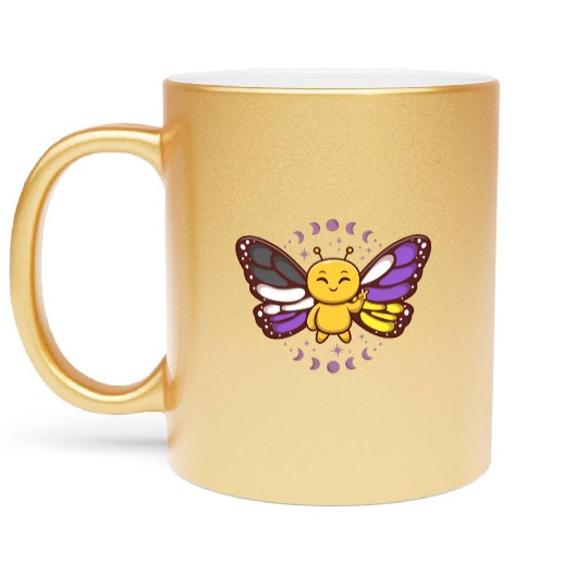Gender Non-Binary Monarch Butterfly Subtle Pride Metallic Mugs