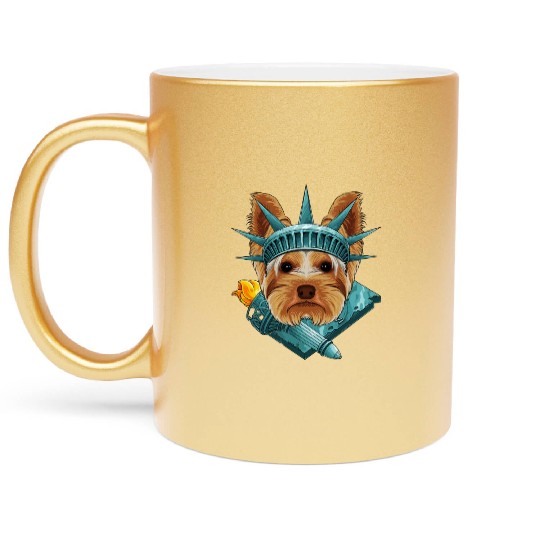 Statue Of Liberty Yorkshire Terrier 4th Of July US Metallic Mugs