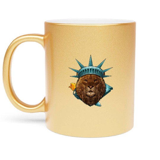 Statue Of Liberty Lion 4th Of July Animal USA Amer Metallic Mugs