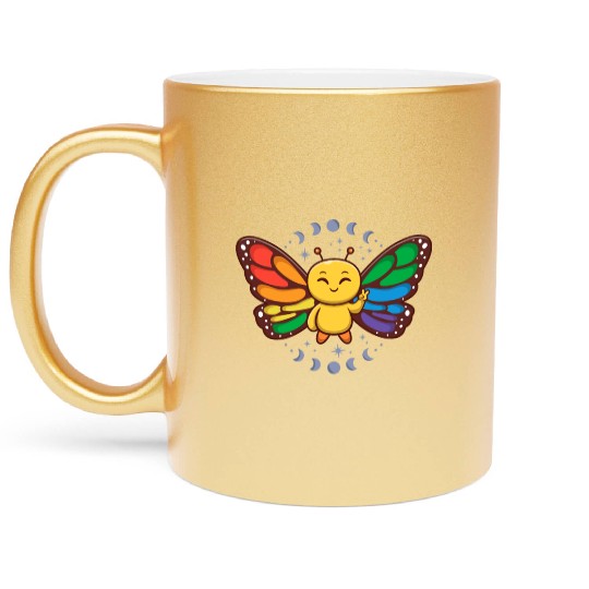 LGBTQ Rainbow Flag Monarch Butterfly Pride Month Metallic Mugs