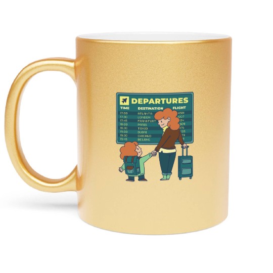 Airport Departures Flight Mom and Son traveling Ai Metallic Mugs