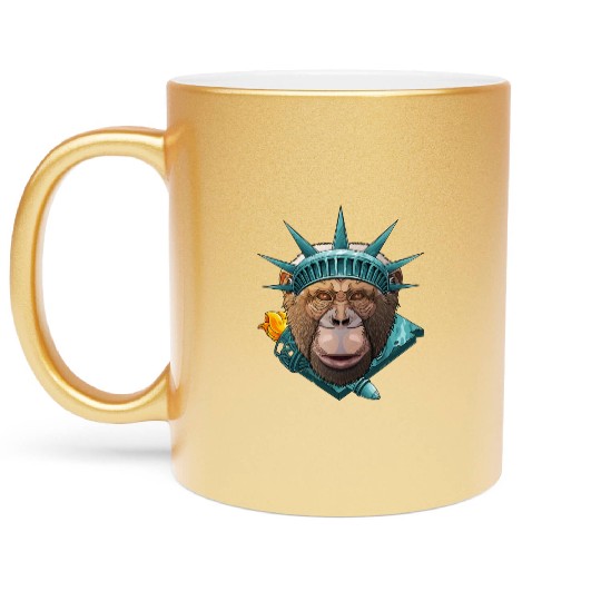 Statue Of Liberty Chimpanzee 4th Of July Animal US Metallic Mugs