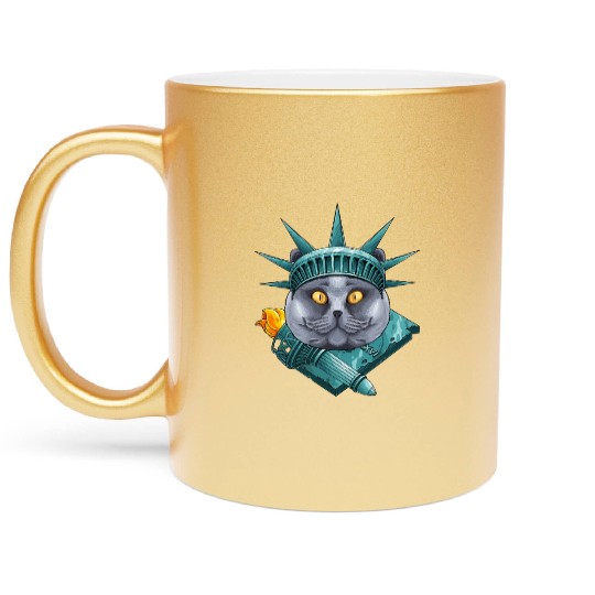 Statue Of Liberty British Shorthair 4th Of July US Metallic Mugs
