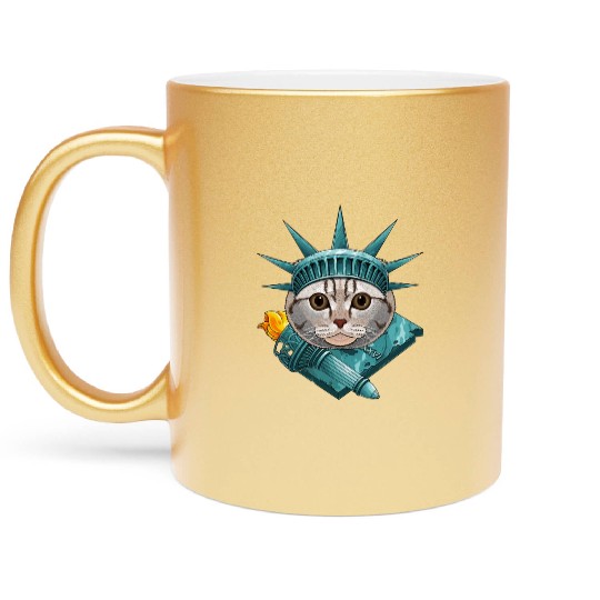 Statue Of Liberty Scottish Fold 4th Of July Cat US Metallic Mugs