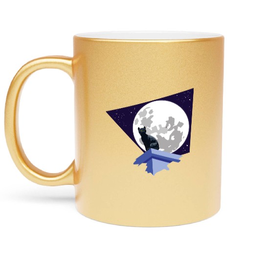Black cat under the moon Metallic Mugs