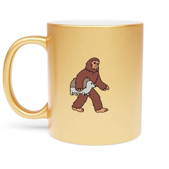 Bigfoot Sasquatch Walking Hedgehog Metallic Mugs